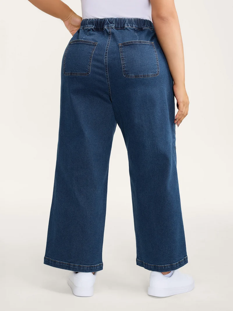 Stretchy Waist Drawstring Straight-Leg Jeans