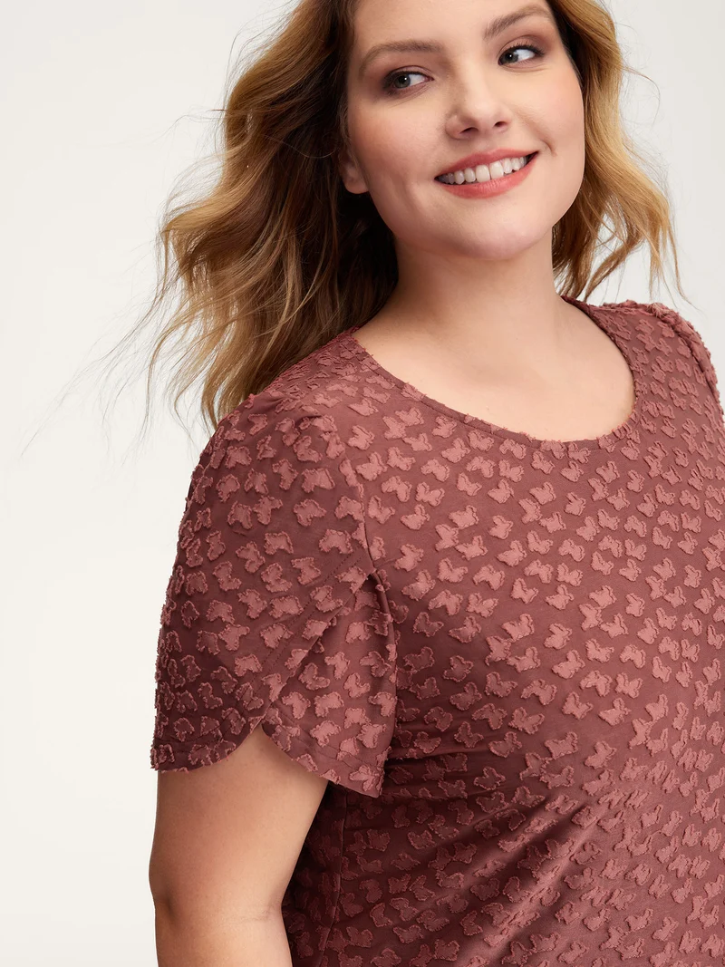 Textured Petal Sleeve Fitted T-Shirt