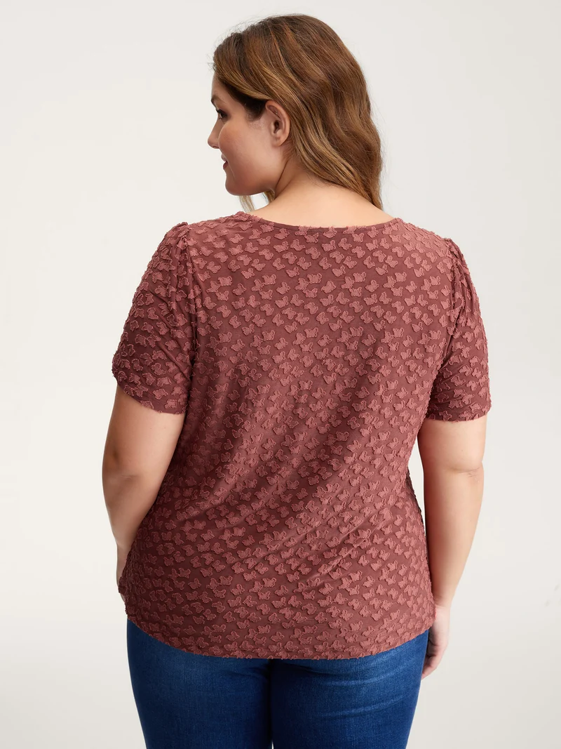 Textured Petal Sleeve Fitted T-Shirt