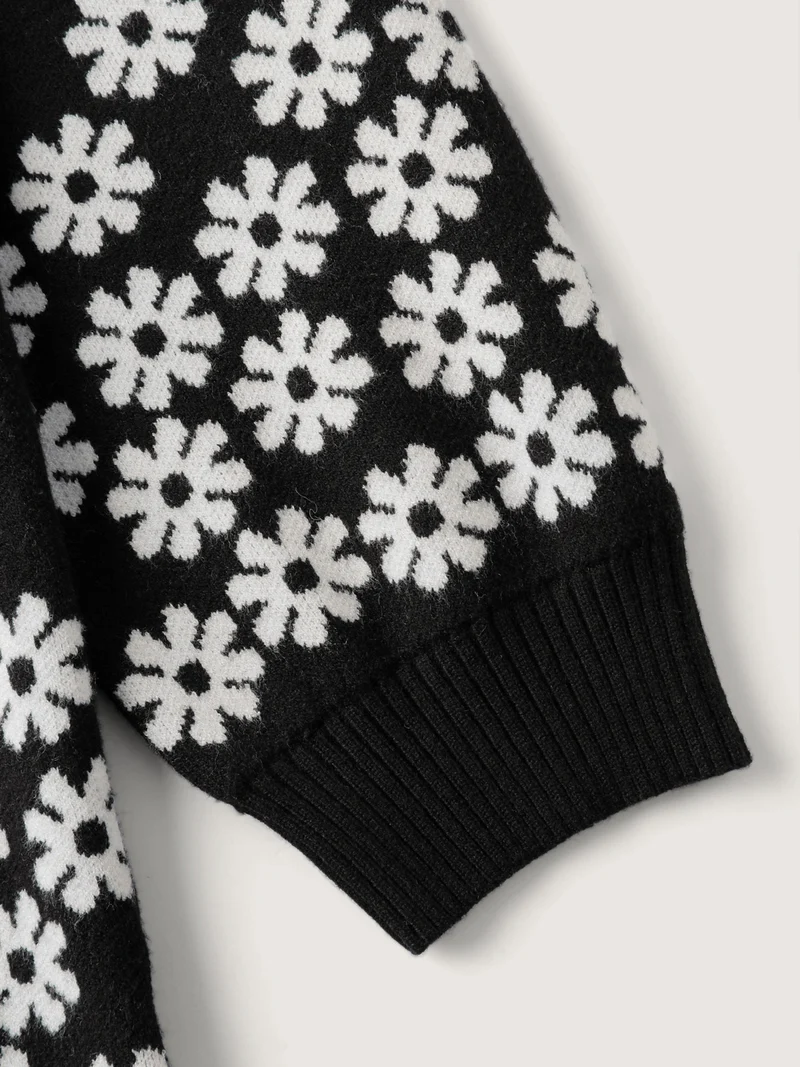 Scattered Floral Pattern Open-Front Cardigan