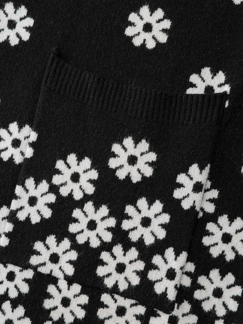Scattered Floral Pattern Open-Front Cardigan