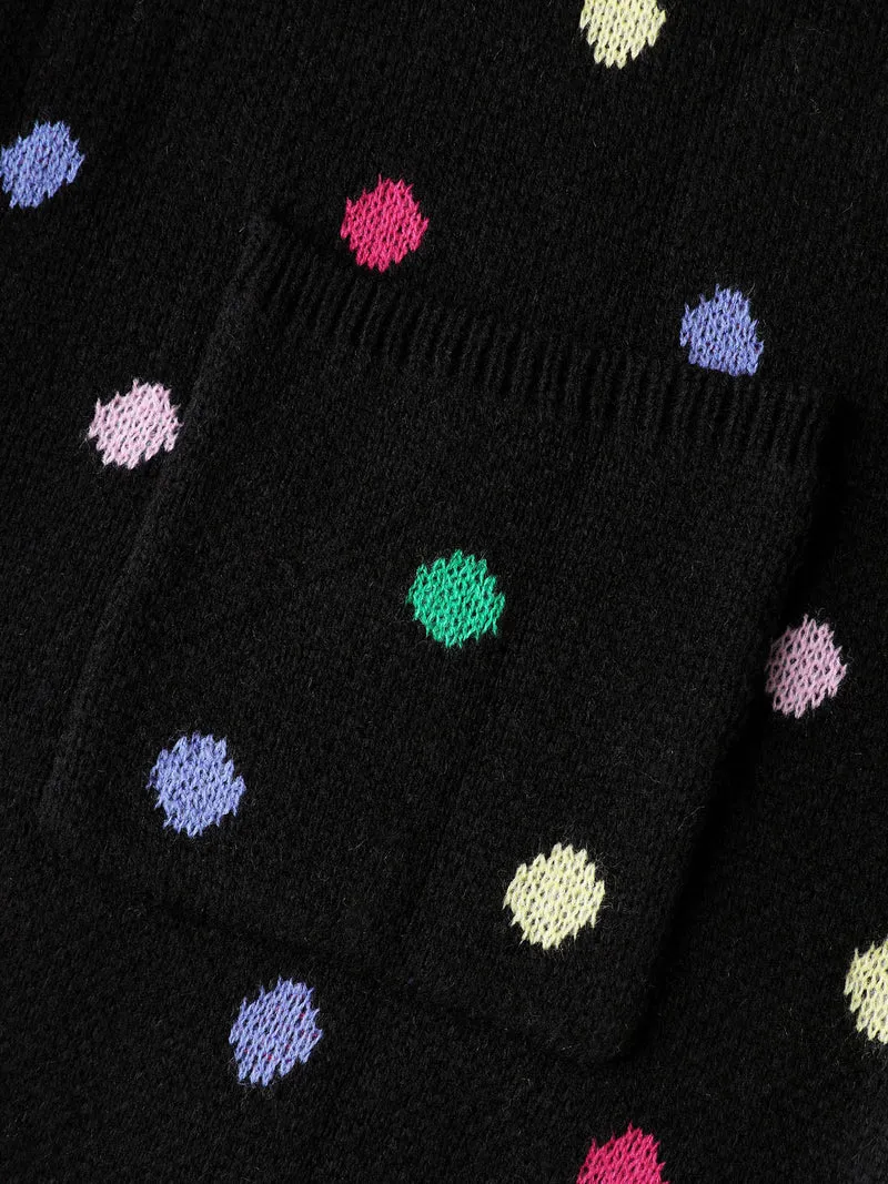 Colorful Polka Dots Pockets Knit Cardigan