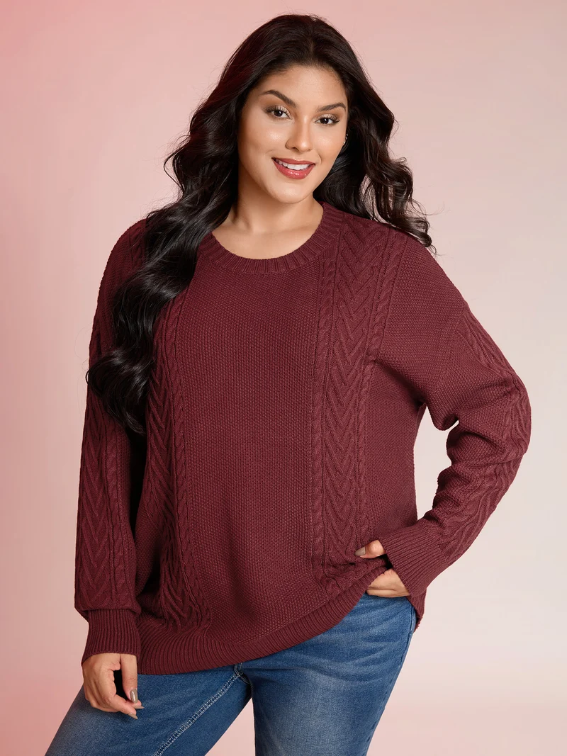 Cable Knit Textured Split Pullover