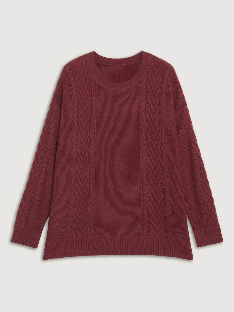 Cable Knit Textured Split Pullover