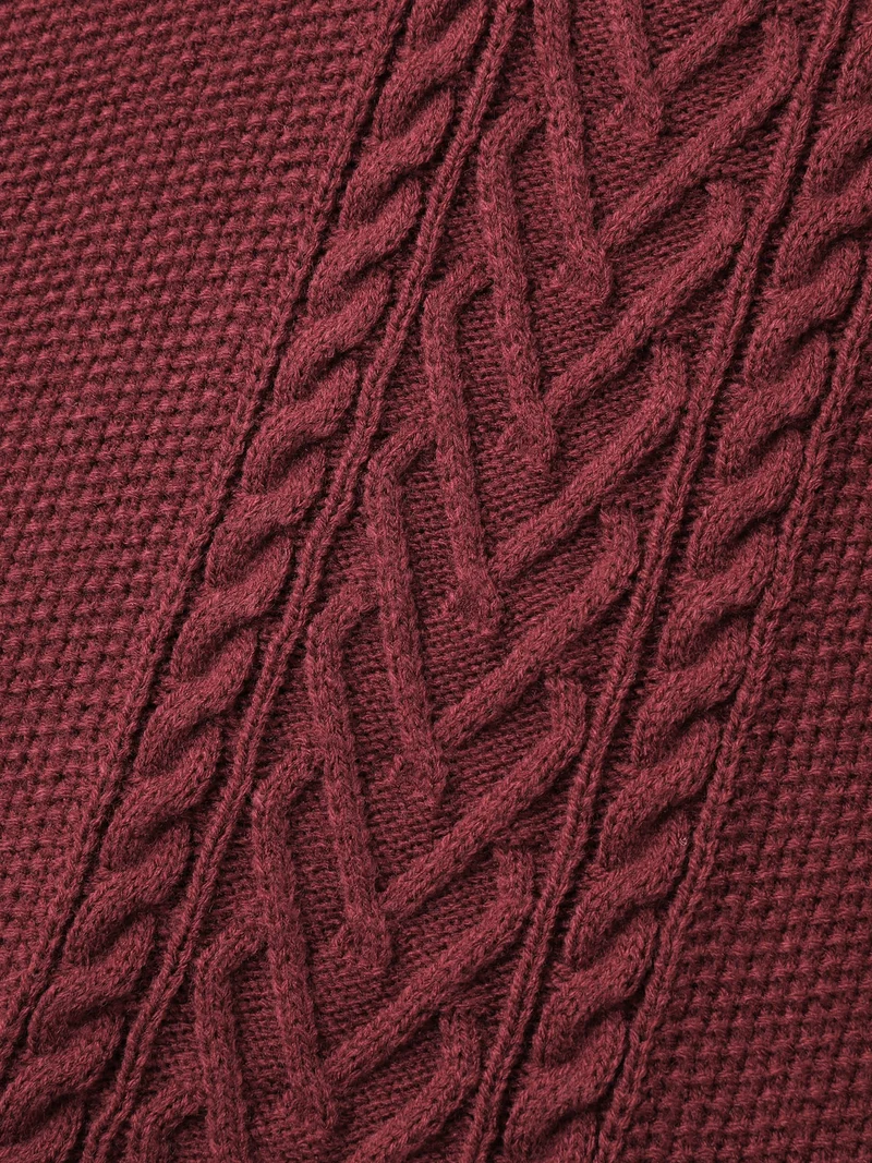 Cable Knit Textured Split Pullover