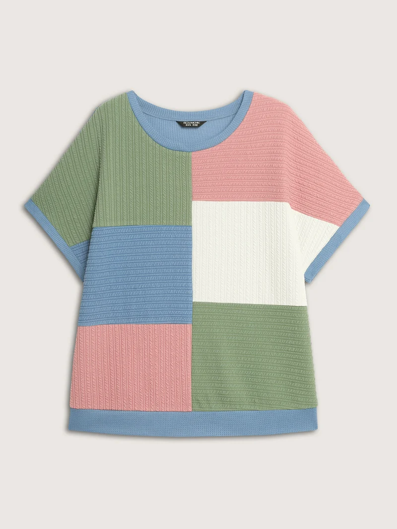 Colorblock Textured Round Neck T-Shirt