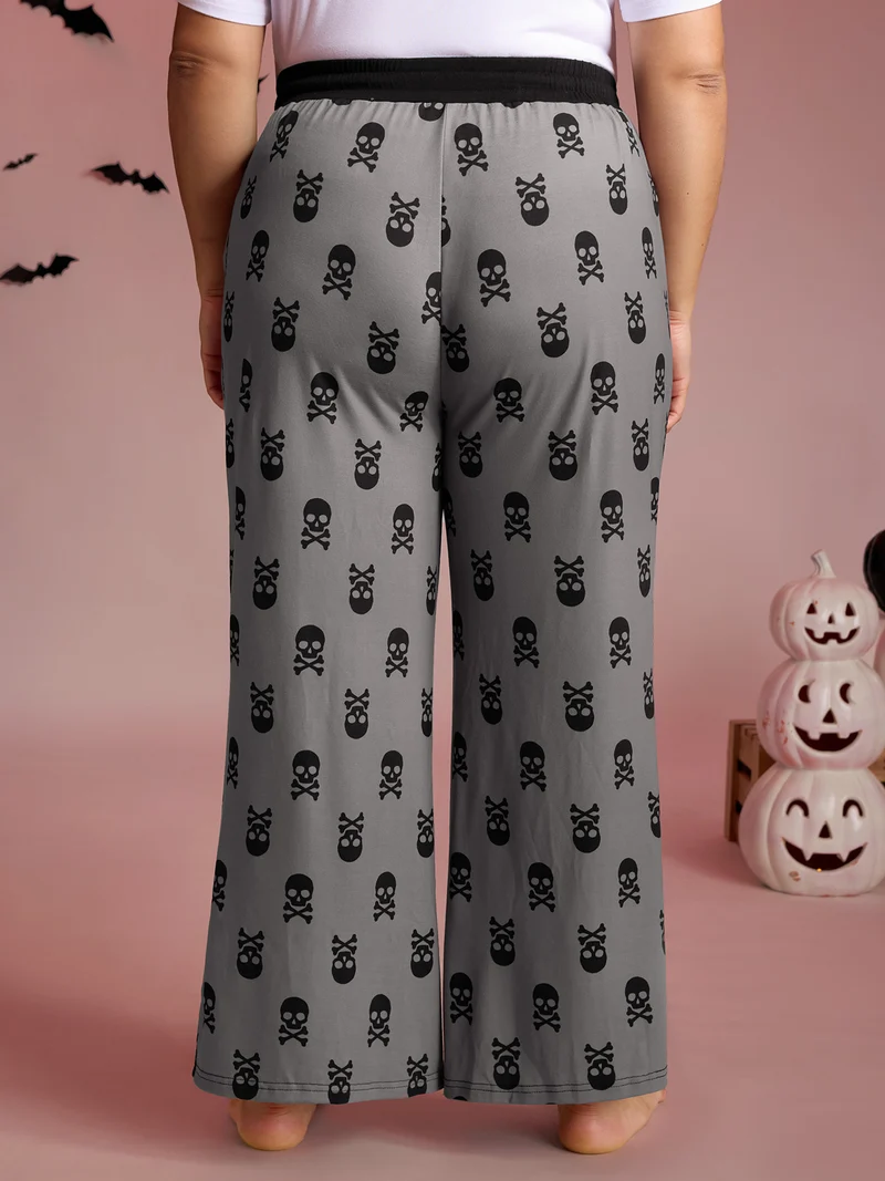 Skull Halloween Print Micro-Flare Lounge Pants