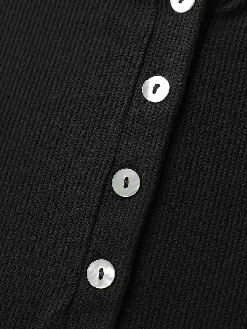 Lace Sleeve Button Placket T-Shirt