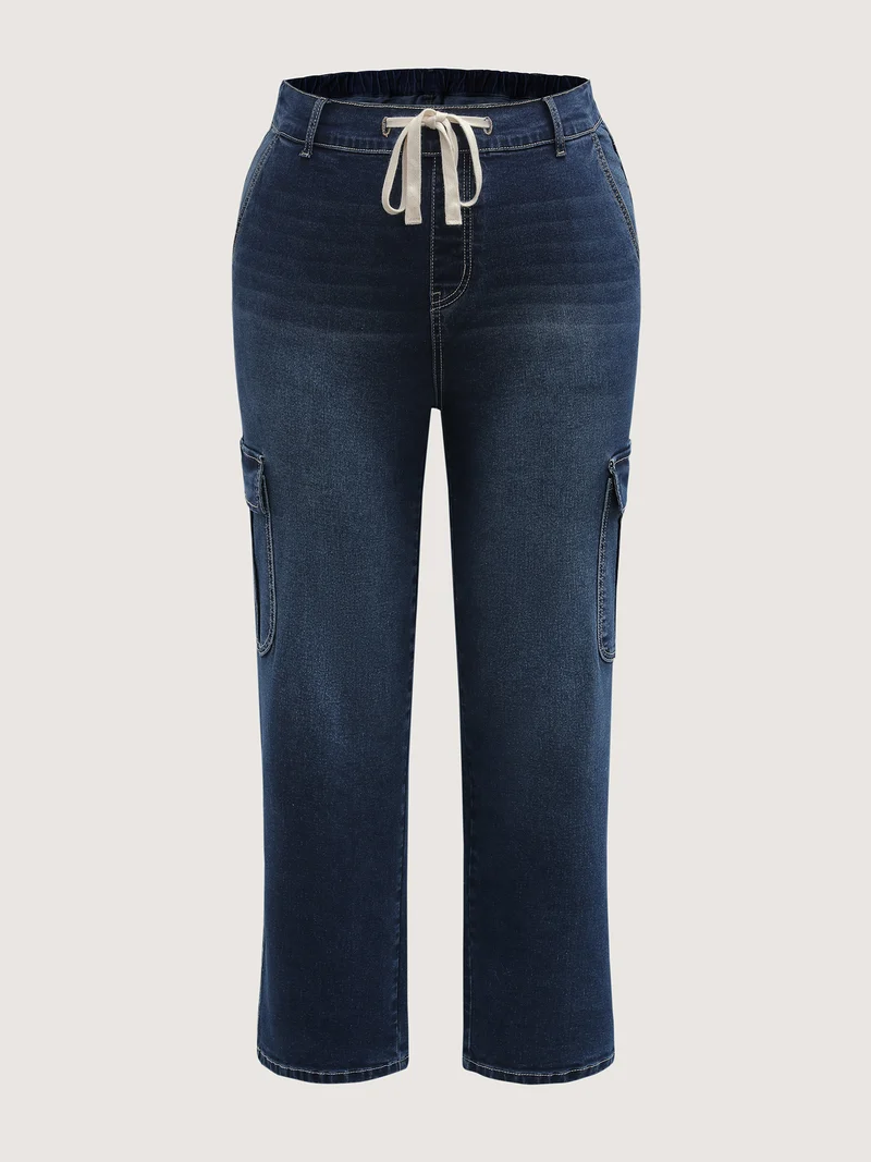 Waist Drawstring Straight-Leg Jeans