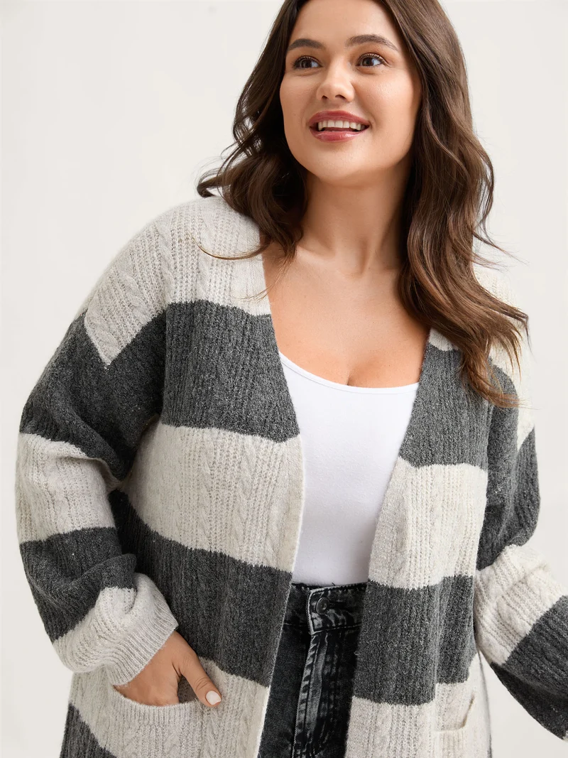 Striped Tissue Texture Knit Cardigan
