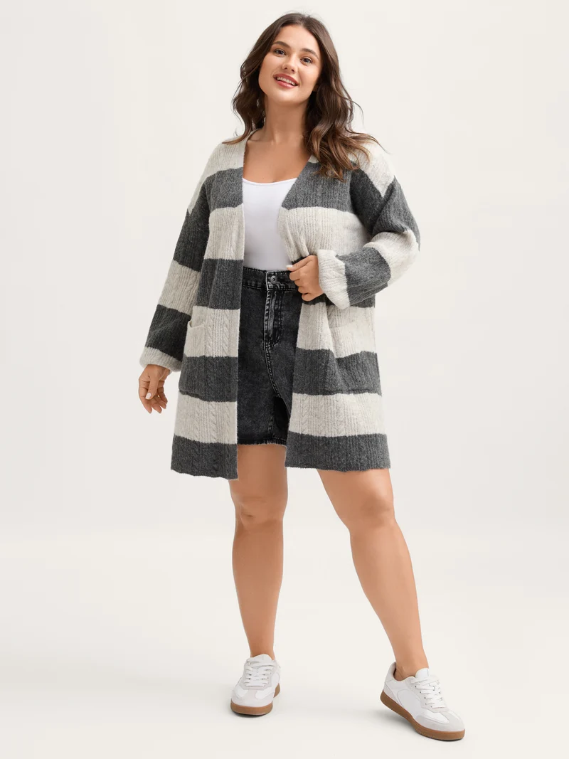 Striped Tissue Texture Knit Cardigan
