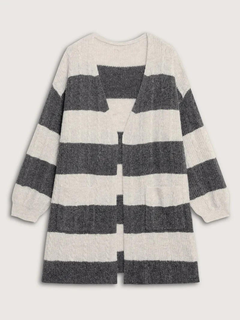 Striped Tissue Texture Knit Cardigan