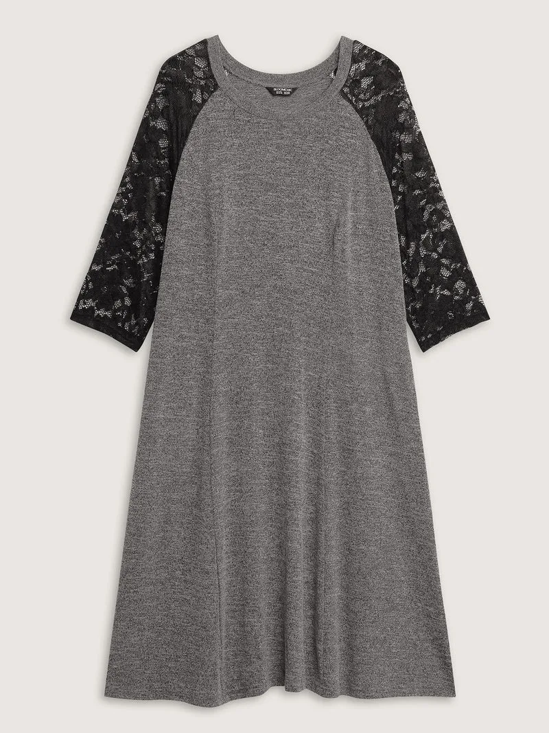 Supersoft Lace Sleeve Cinched-Waist Midi Dress