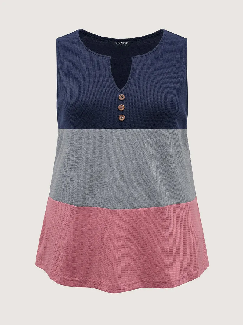 Colorful Stripes Textured Button Tank Top