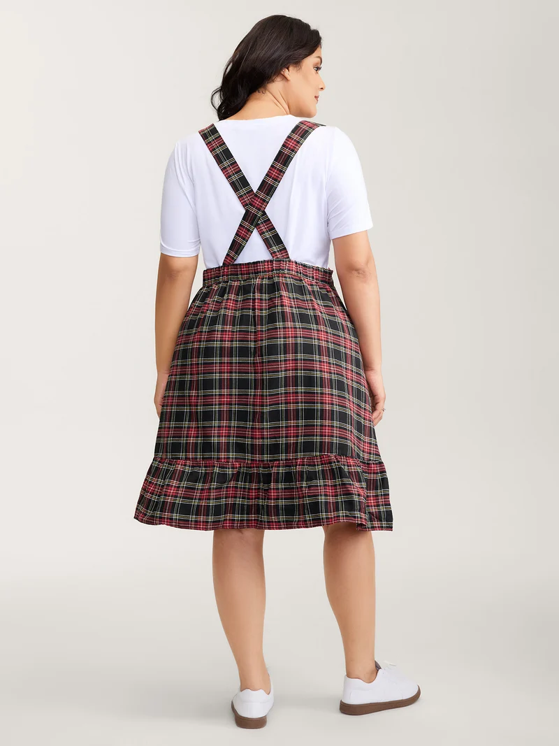 Checkered Pattern Overall Pockets Midi Dress