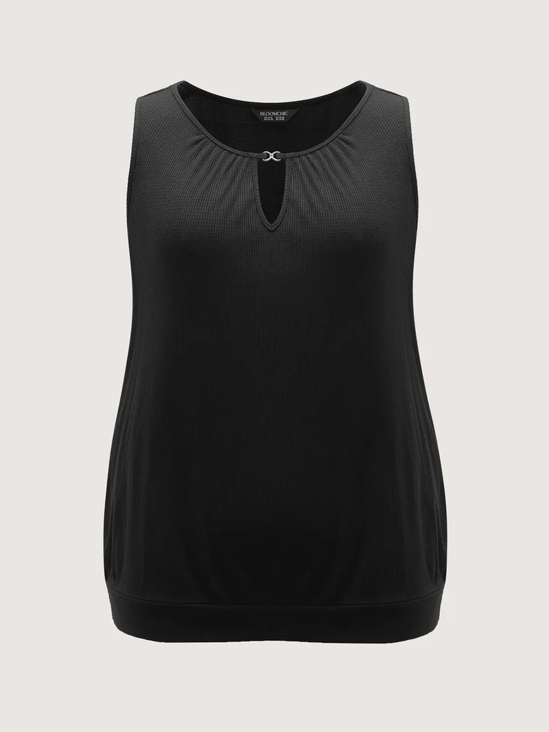 Waffle Grid Neck Cut-Out Tank Top