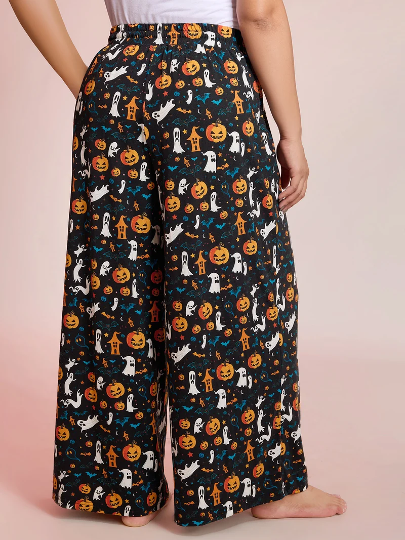 Halloween Spiced Print Waist-Tie Lounge Pants