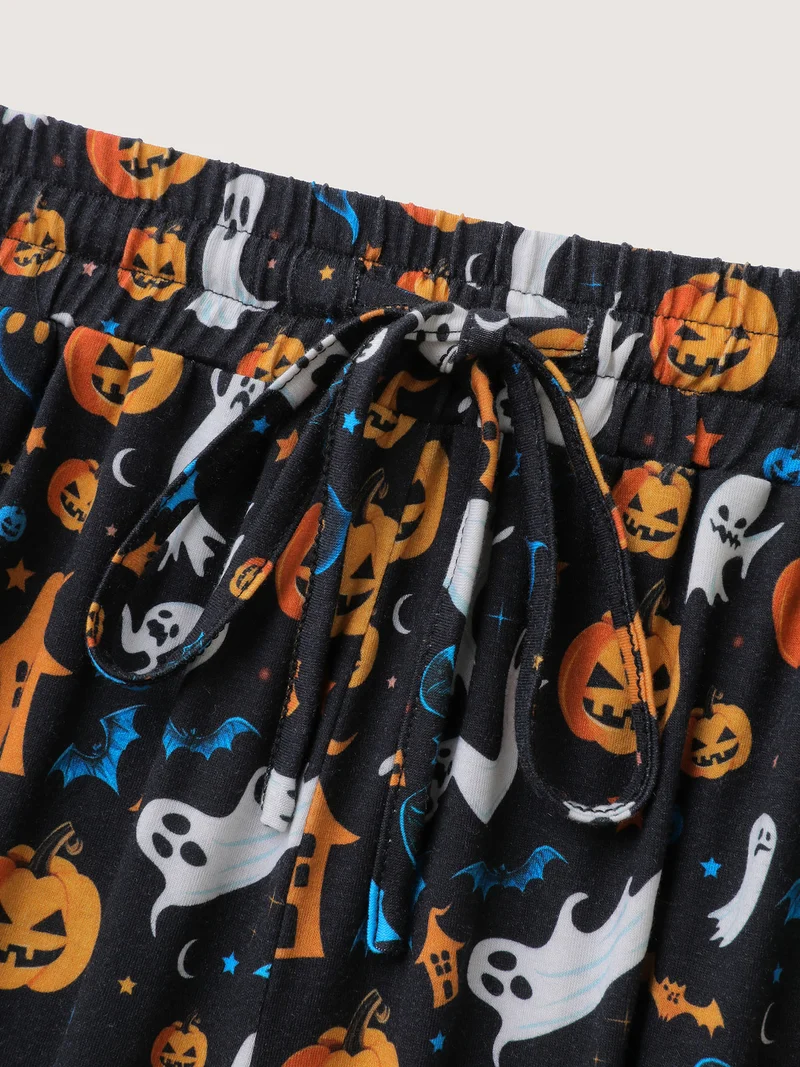 Halloween Spiced Print Waist-Tie Lounge Pants