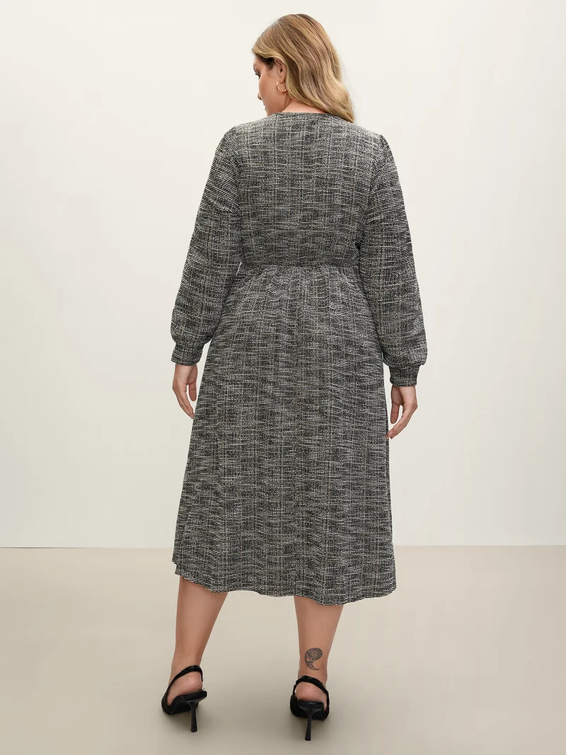 Tweed Surplice Neck Midi Dress