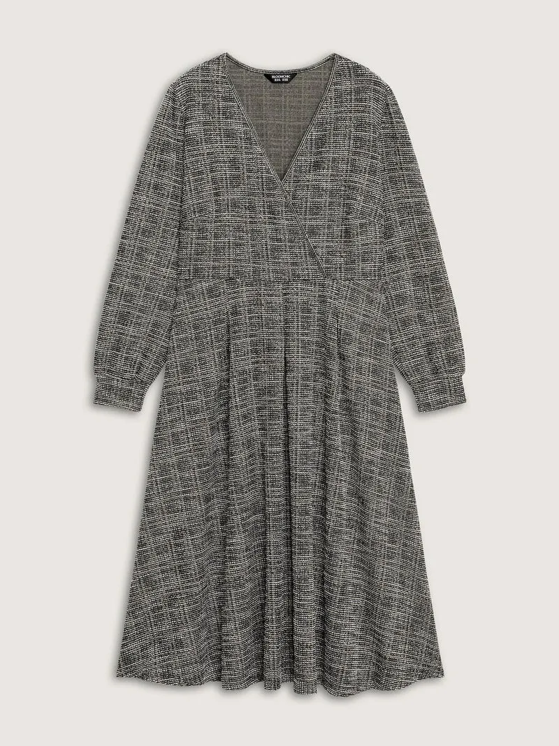 Tweed Surplice Neck Midi Dress