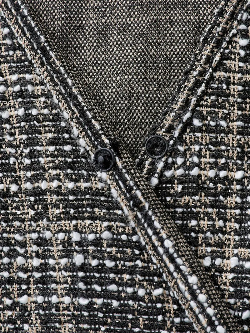 Tweed Surplice Neck Midi Dress
