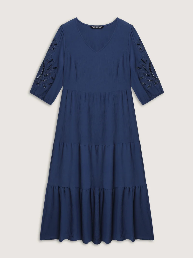 Floral Cut-Out Embroidery Tiered Maxi Dress