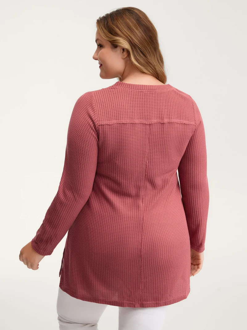 Waffle Grid Side Slit Flared T-Shirt