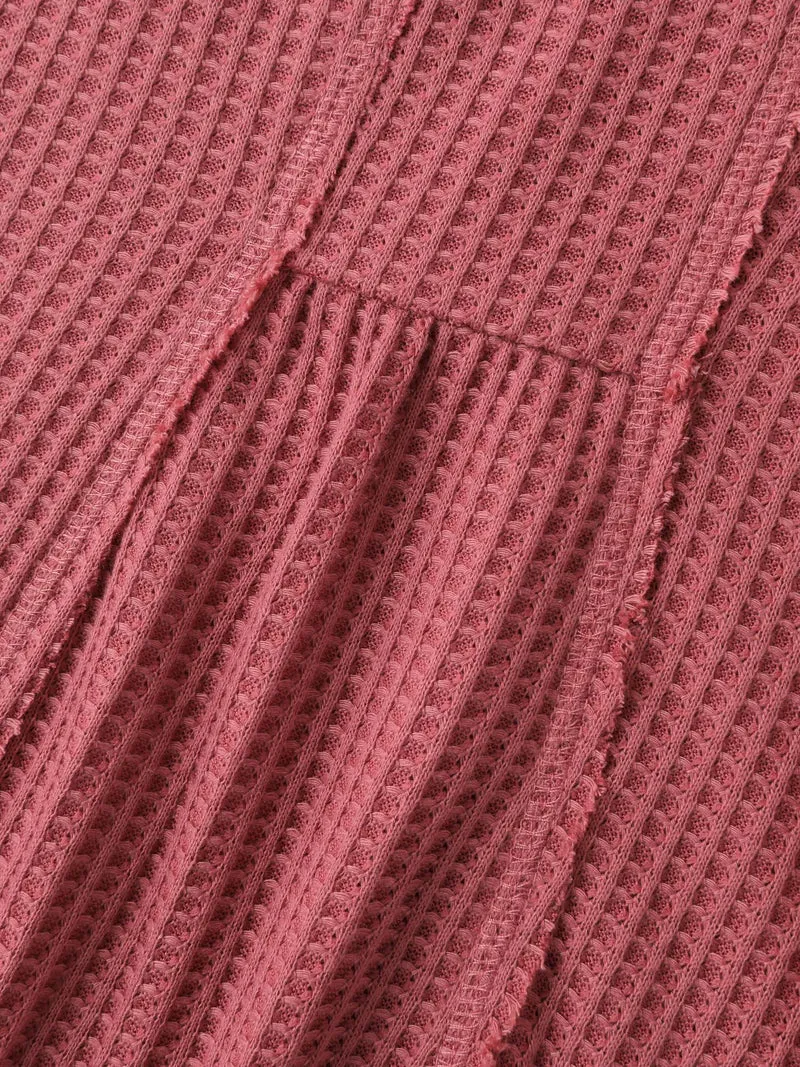 Waffle Grid Side Slit Flared T-Shirt