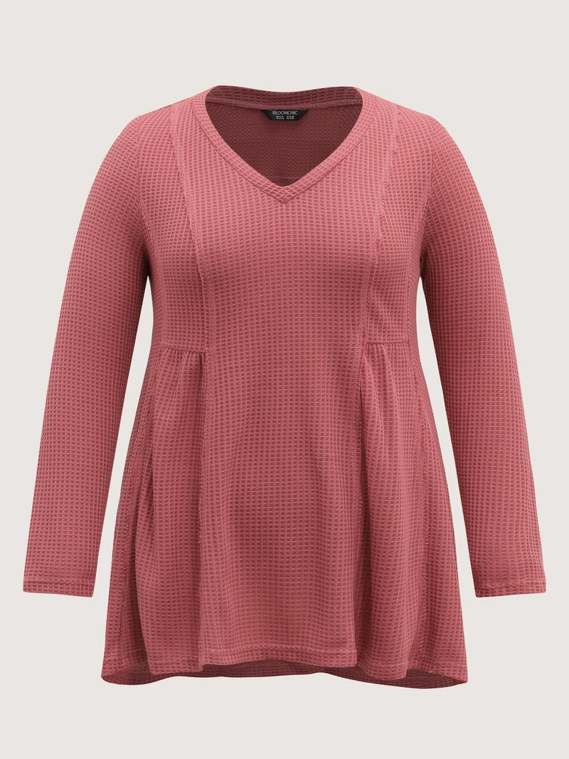 Waffle Grid Side Slit Flared T-Shirt
