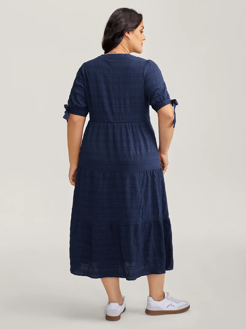 Textured Sleeve-Tie Tiered Maxi Dress