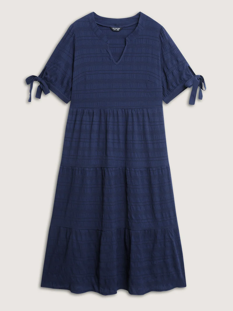 Textured Sleeve-Tie Tiered Maxi Dress