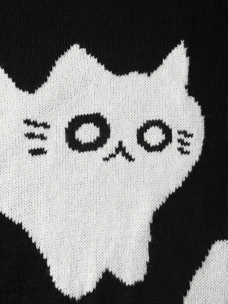 Monochrome Cats Crewneck Pullover