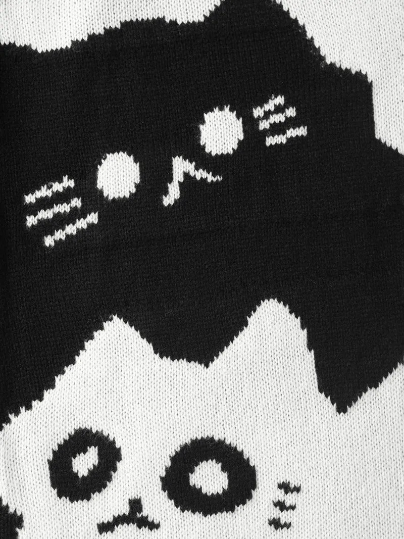 Monochrome Cats Crewneck Pullover