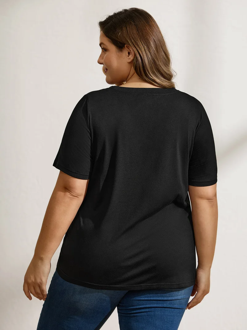 Shimmery Floral Pattern Round Neck T-Shirt