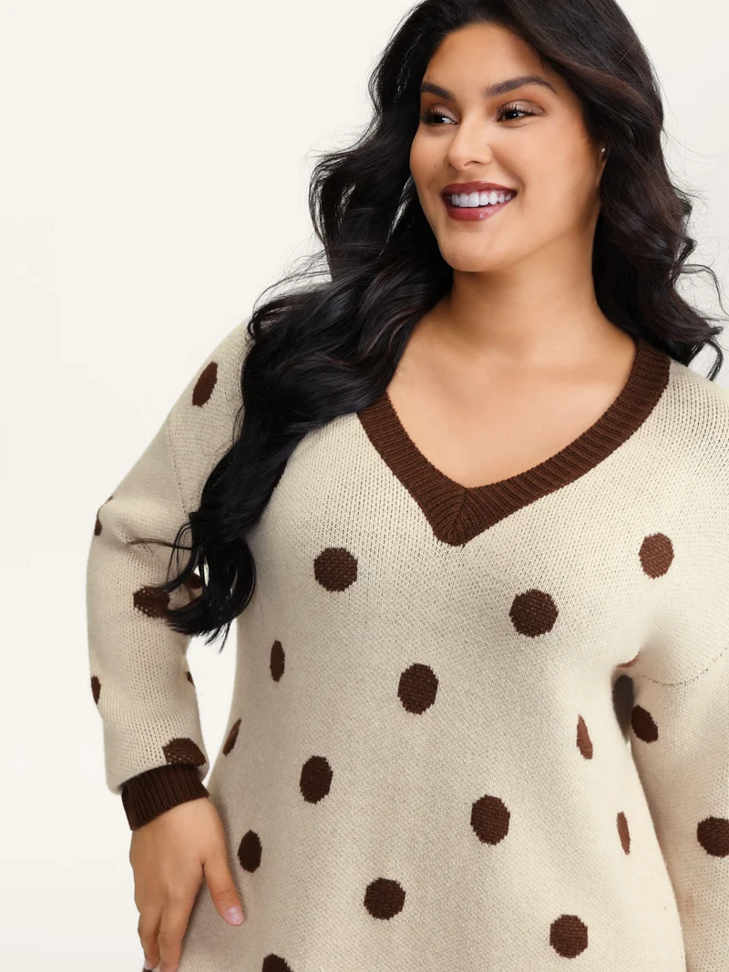 Polka Dots Print Color Contrast Pullover