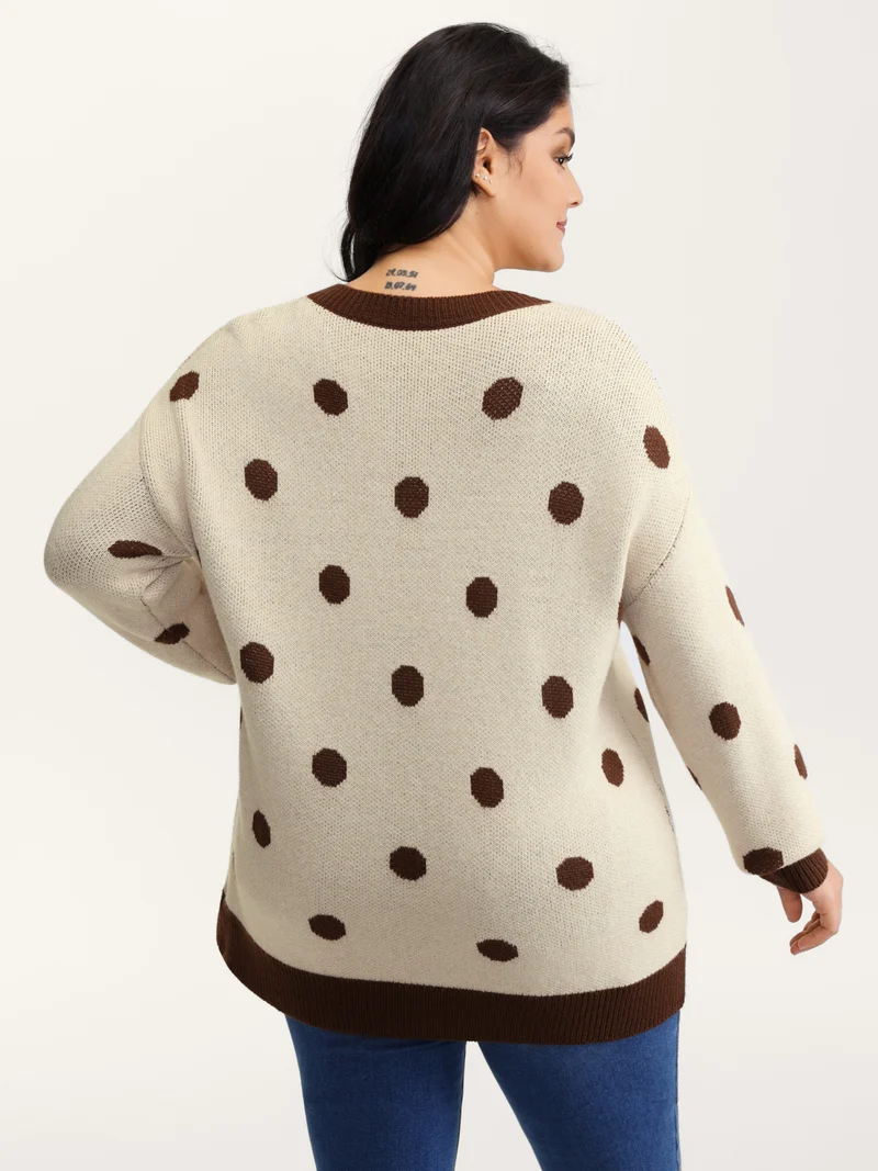 Polka Dots Print Color Contrast Pullover