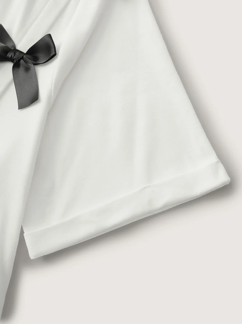 Bowknot Slit Round Neck T-Shirt