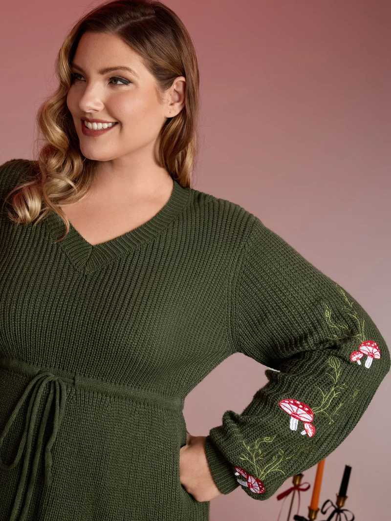 Mushroom Halloween Embroidery A-Line Pullover