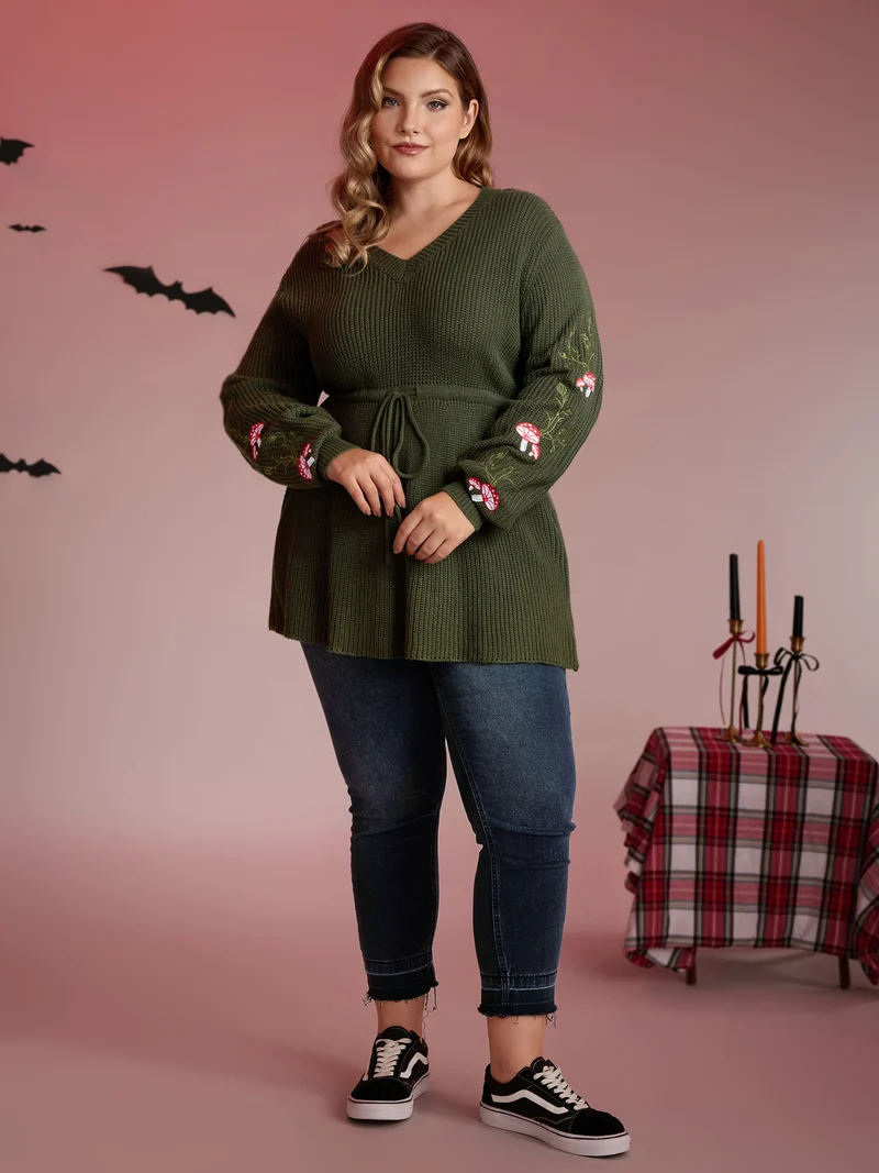Mushroom Halloween Embroidery A-Line Pullover