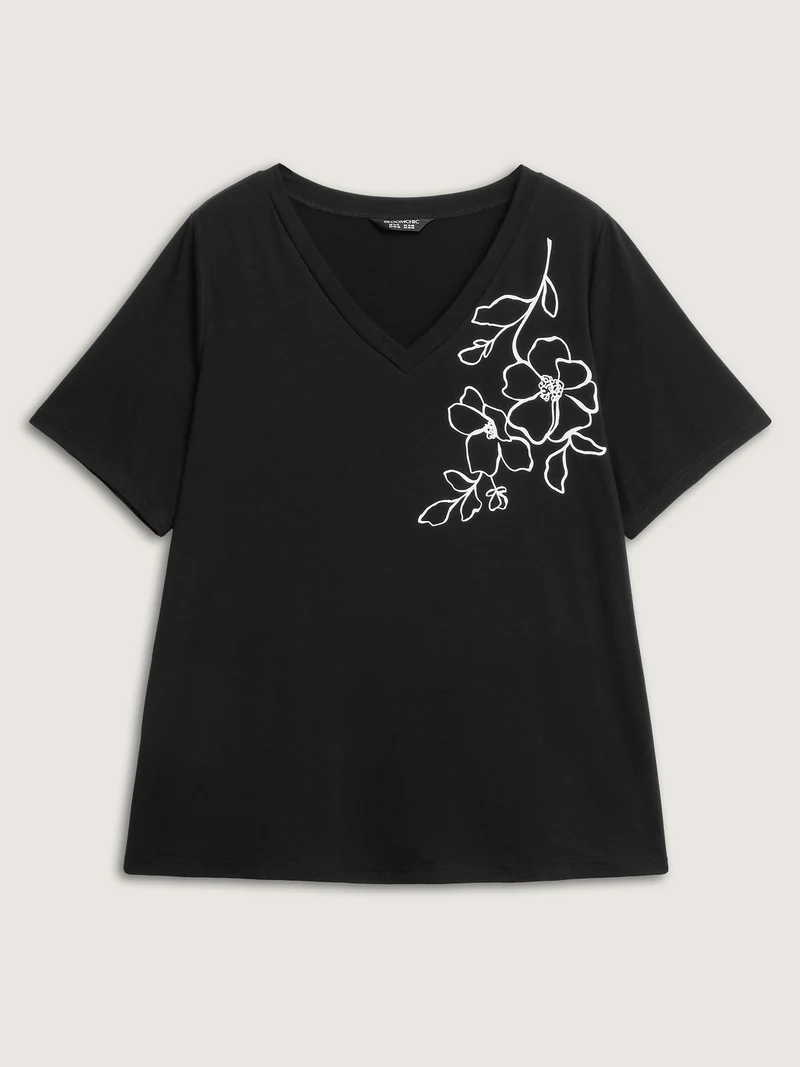 Floral Print V-Neck Half Sleeve T-Shirt