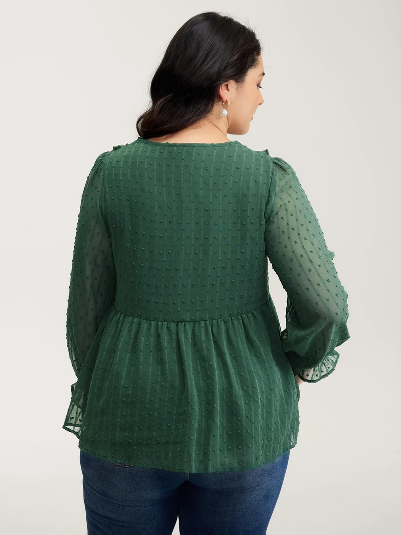 Ruffle Textured Lace Trim Blouse