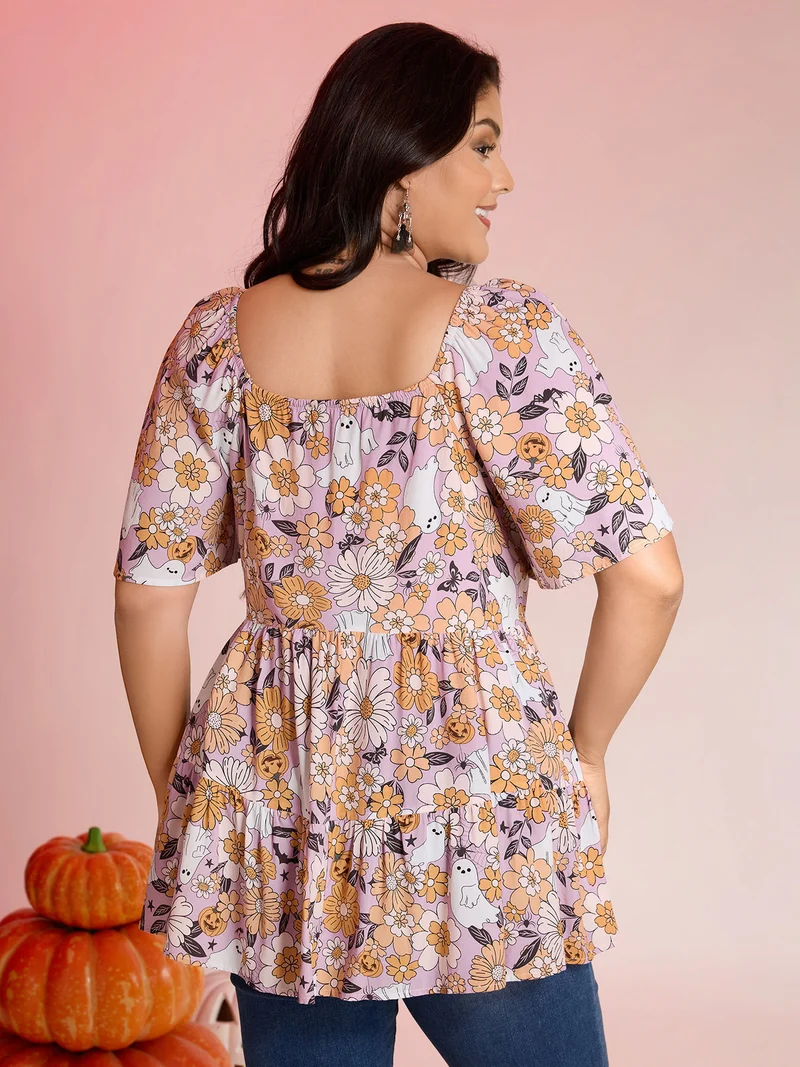 Rayon Halloween Floral Print Blouse