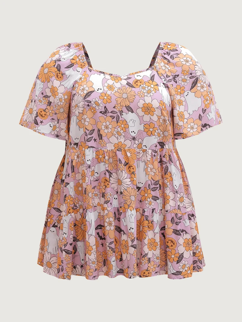 Rayon Halloween Floral Print Blouse