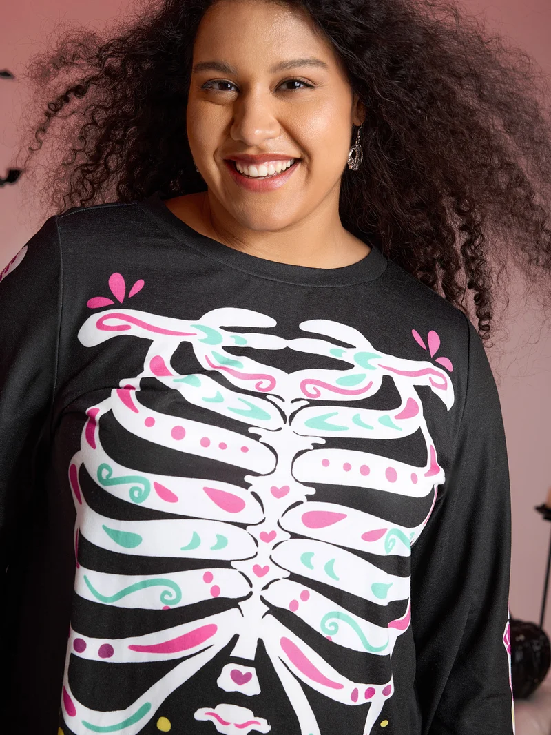Party Skeleton Print Knit Halloween T-Shirt