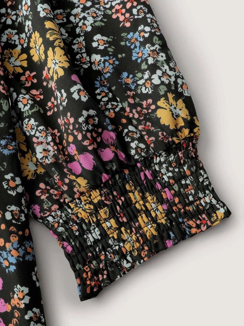 Floral Print Smocked Pockets Maxi Dress