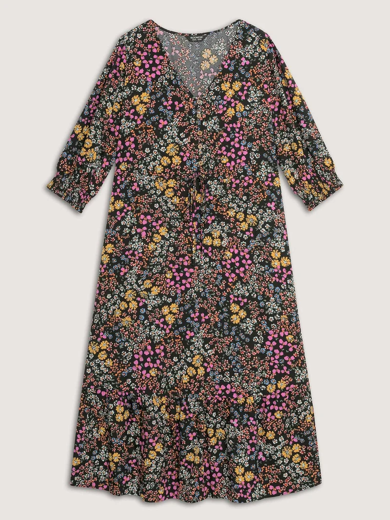 Floral Print Smocked Pockets Maxi Dress