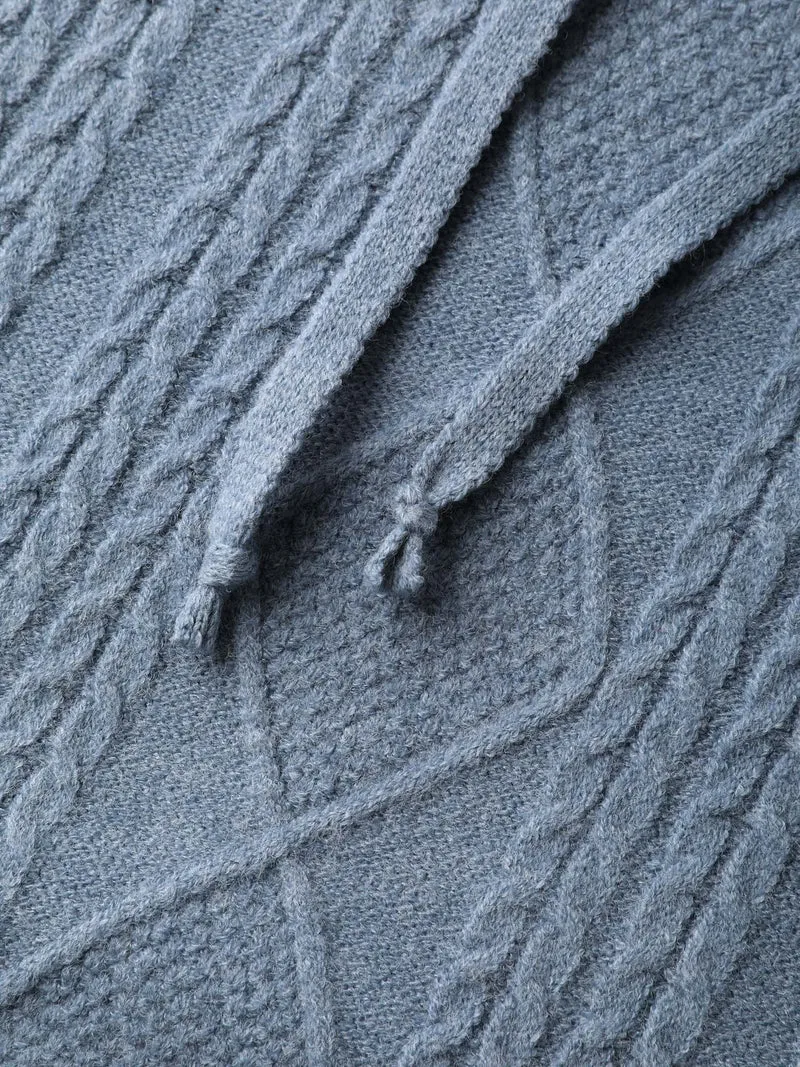 Cable Knit Curvy Hem Hooded Pullover