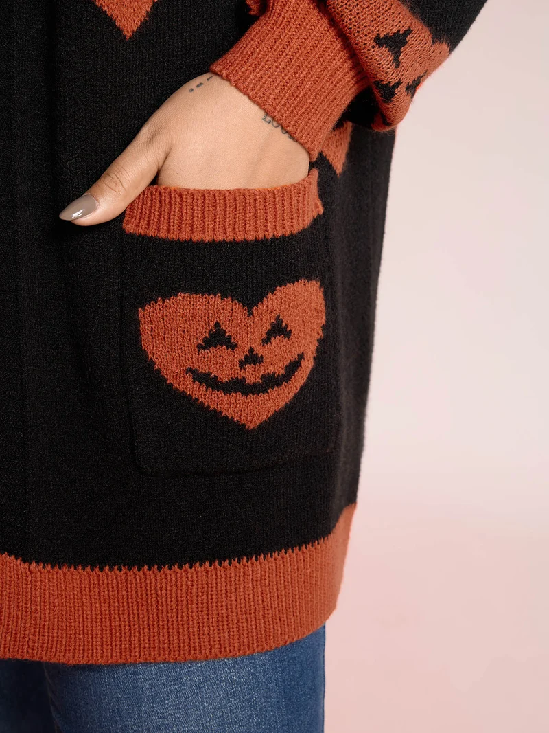 Pumpkin Hearts Halloween Pockets Cardigan