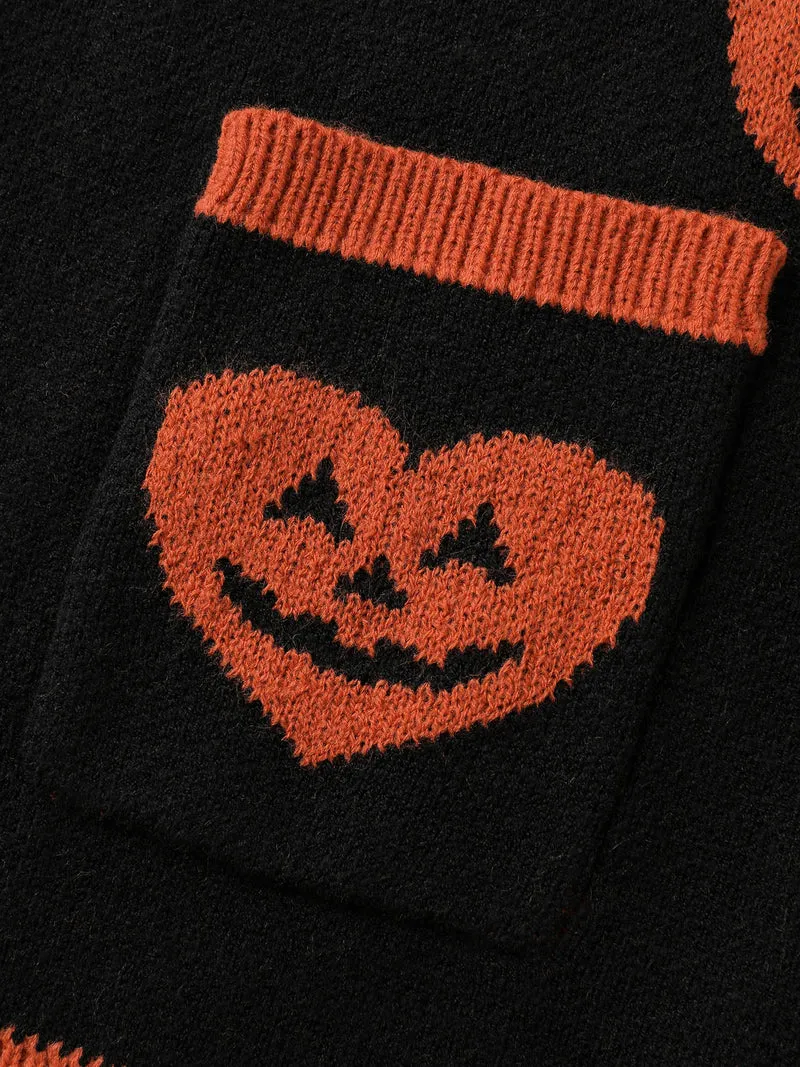 Pumpkin Hearts Halloween Pockets Cardigan