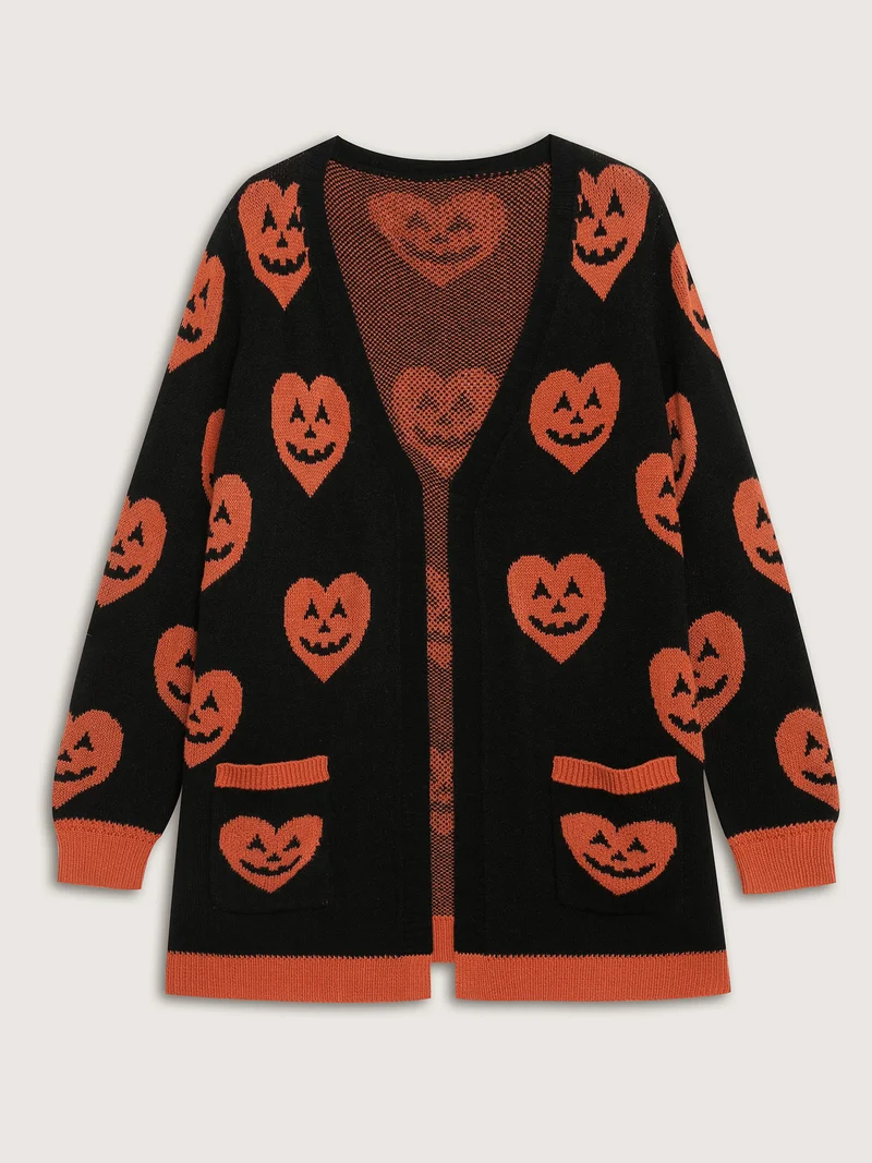 Pumpkin Hearts Halloween Pockets Cardigan